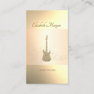 Elegant Modern, Gold Glitter Guitar, muziekdocent Visitekaartje