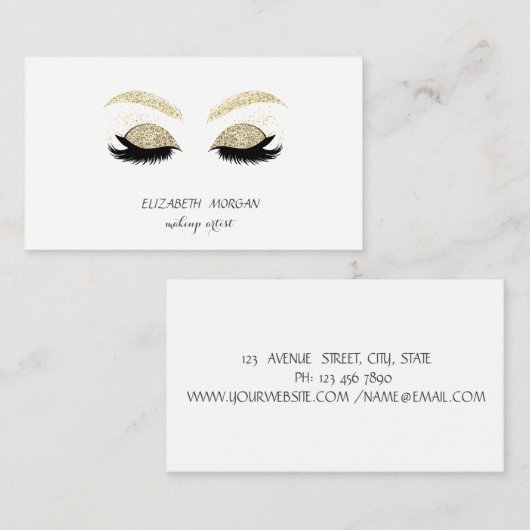 Elegant Modern, Gold Glitter Lashes, Makeup kunste Visitekaartje (Voorkant / Achterkant)