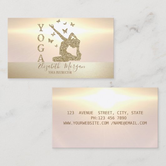 Elegant modern Gold Glitter Women Yoga Instructor Visitekaartje (Voorkant / Achterkant)