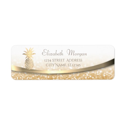 Elegant modern Gold Glittery Bokeh, ananas Etiket (Voorkant)