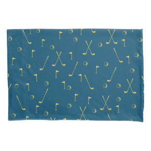 Elegant modern Gold Golf Pattern Golfer Blue Kussensloop
