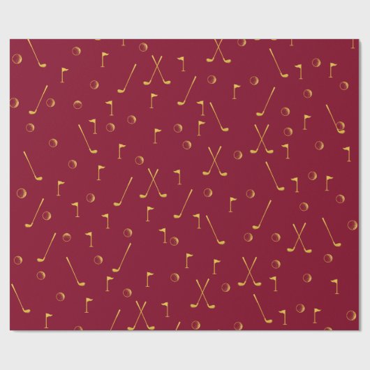 Elegant Modern Gold Golf Pattern Golfer Burgundy Cadeaupapier (Vlak)