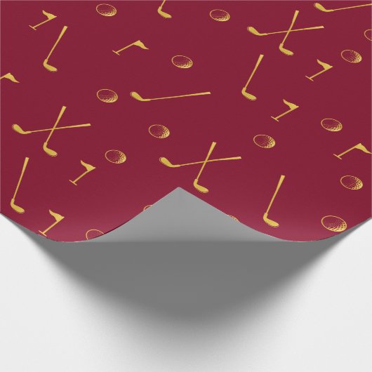 Elegant Modern Gold Golf Pattern Golfer Burgundy Cadeaupapier (Hoek)