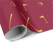 Elegant Modern Gold Golf Pattern Golfer Burgundy Cadeaupapier (Rol Hoek)