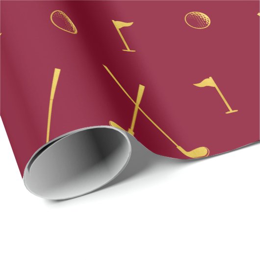 Elegant Modern Gold Golf Pattern Golfer Burgundy Cadeaupapier (Rol Hoek)
