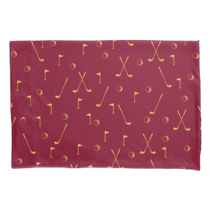 Elegant Modern Gold Golf Pattern Golfer Burgundy Kussensloop
