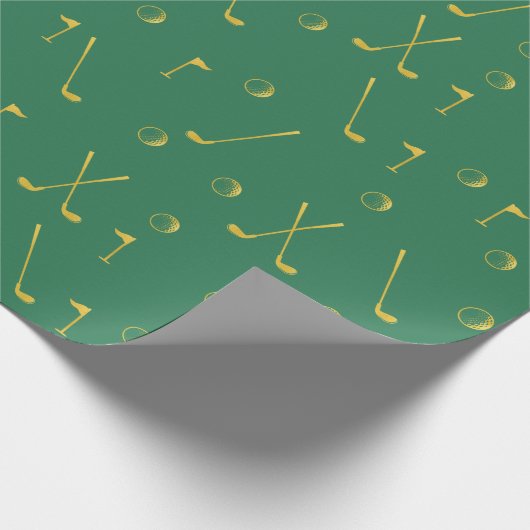 Elegant Modern Gold Golf Pattern Golfer Green Cadeaupapier (Hoek)