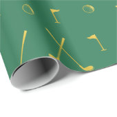Elegant Modern Gold Golf Pattern Golfer Green Cadeaupapier (Rol Hoek)