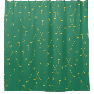 Elegant Modern Gold Golf Pattern Golfer Green Douchegordijn