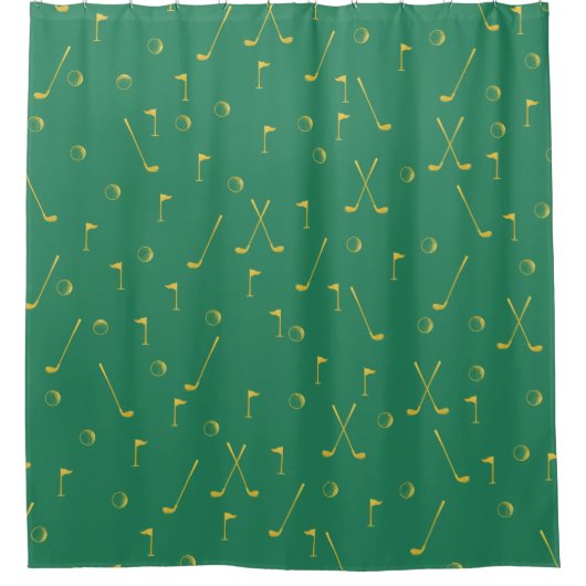 Elegant Modern Gold Golf Pattern Golfer Green Douchegordijn (Voorkant)