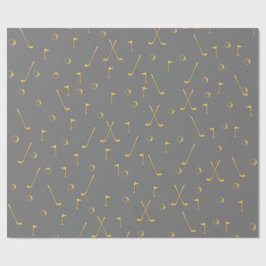 Elegant Modern Gold Golf Pattern Golfer Grey Cadeaupapier (Vlak)