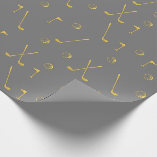 Elegant Modern Gold Golf Pattern Golfer Grey Cadeaupapier (Hoek)