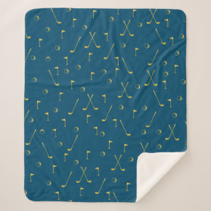 Elegant Modern Gold Golf Pattern Golfer Navy Sherpa Deken