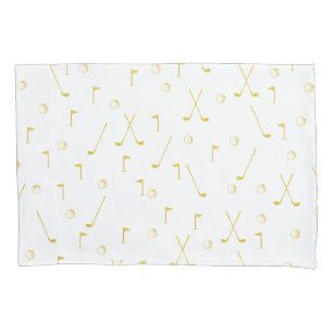 Elegant Modern Gold Golf Pattern Golfer White Kussensloop
