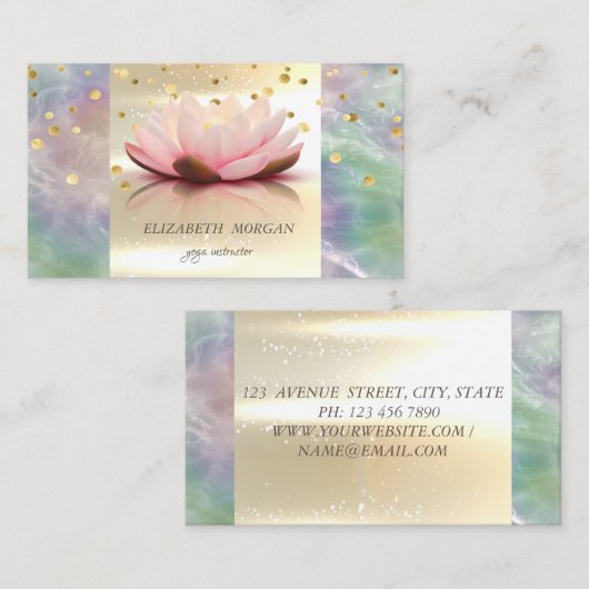 Elegant modern Gold Holographic Pearl Lotus Visitekaartje (Voorkant / Achterkant)