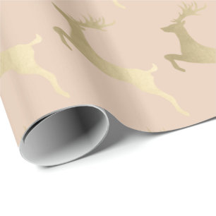 Elegant modern Gold-kerstrenrendierpatroon Cadeaupapier