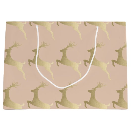 Elegant modern Gold-kerstrenrendierpatroon Groot Cadeauzakje (Voorkant)