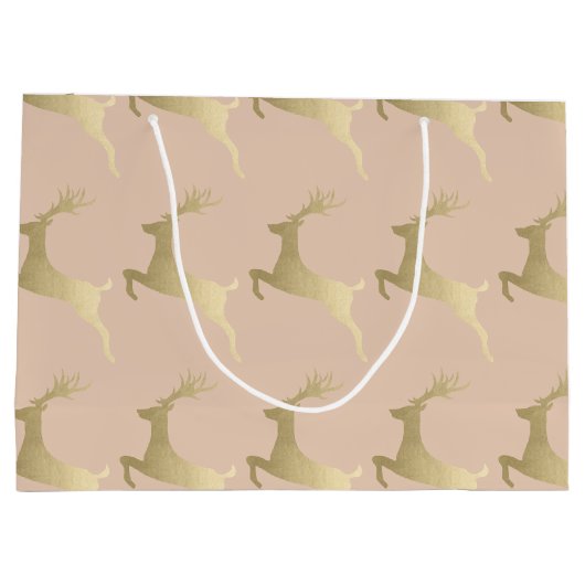 Elegant modern Gold-kerstrenrendierpatroon Groot Cadeauzakje (Achterkant)