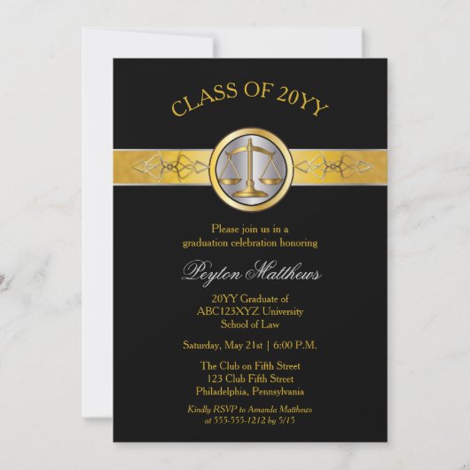 Elegant modern Gold Law School Afstuderen nodigt u Kaart (Voorkant)