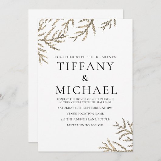 Elegant Modern Gold Leaf Wedding Invite Kaart (Voorkant / Achterkant)