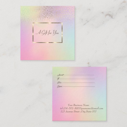 Elegant modern Gold Lijst, Confetti holografisch Kortingskaartje (Voorkant / Achterkant)