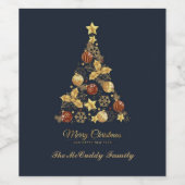 Elegant Modern Gold Merry Christmas Tree Design Wijn Etiket (Enkel label)
