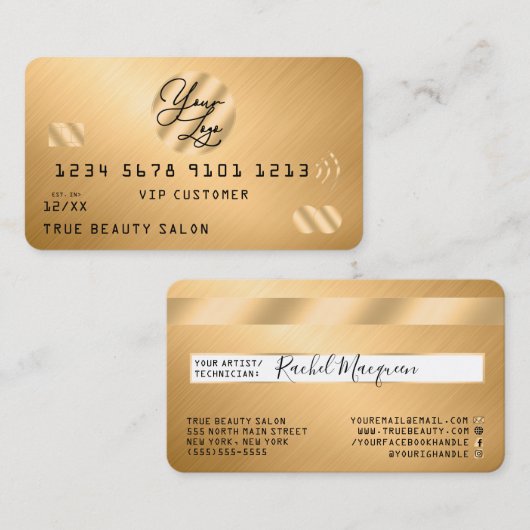 Elegant Modern Gold Metallic Credit Kaart Logo Visitekaartje (Voorkant / Achterkant)