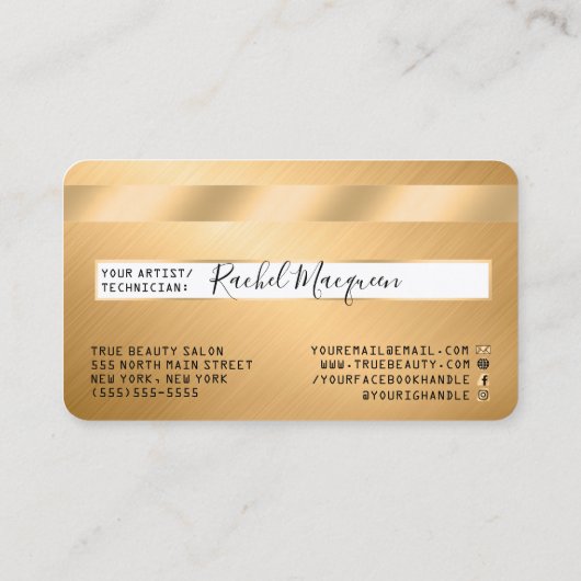 Elegant Modern Gold Metallic Credit Kaart Logo Visitekaartje (Achterkant)
