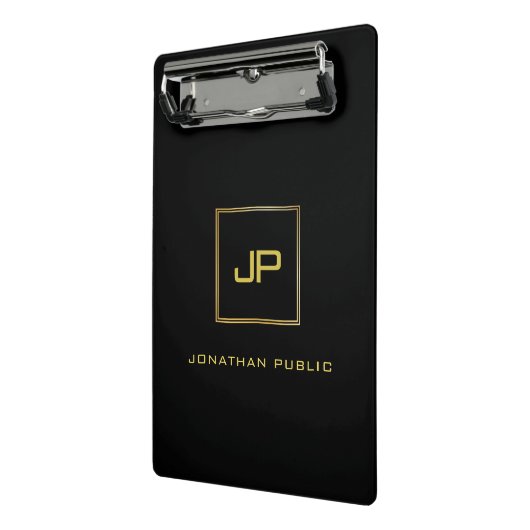 Elegant Modern Gold Monogram Black Sjabloon Mini Klembord (Angled2)