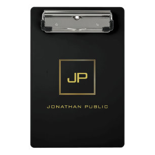 Elegant Modern Gold Monogram Black Sjabloon Mini Klembord