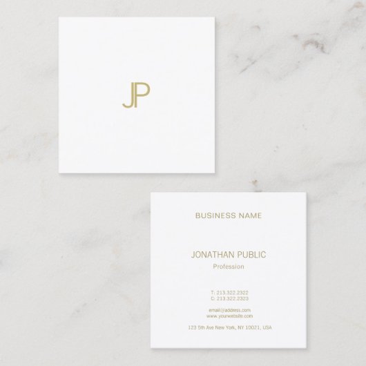 Elegant Modern Gold Monogram Sjabloon Professional Vierkante Visitekaartje (Voorkant / Achterkant)