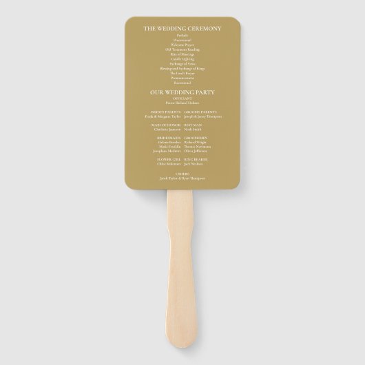 Elegant Modern Gold Monogram Trouwprogramma Handwaaier (Achterkant)