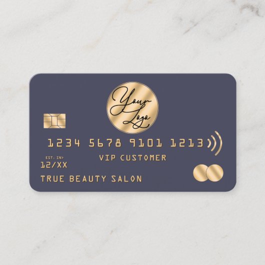 Elegant Modern Gold Navy Blue Credit Kaart Logo Visitekaartje (Voorkant)