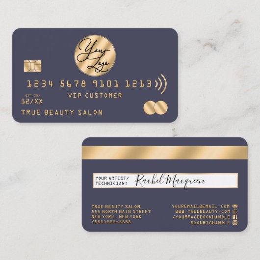 Elegant Modern Gold Navy Blue Credit Kaart Logo Visitekaartje (Voorkant / Achterkant)