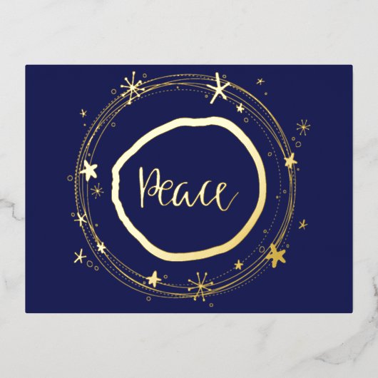Elegant modern Gold Peace Star-feestdag Folie Feestdagen Briefkaart (Voorkant)