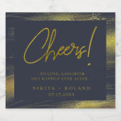 Elegant Modern Gold Personalized Navy Blue Sparkling Wijnetiket (Enkel label)