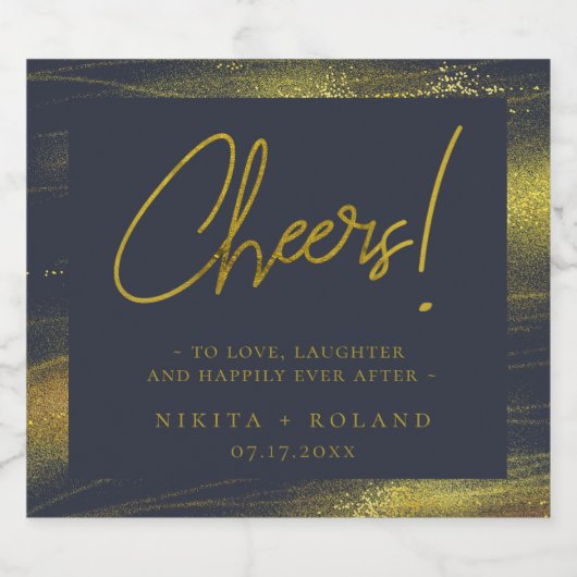 Elegant Modern Gold Personalized Navy Blue Sparkling Wijnetiket (Enkel label)