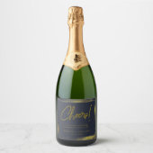 Elegant Modern Gold Personalized Navy Blue Sparkling Wijnetiket (Voorkant)
