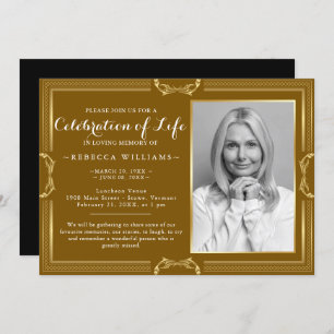 Elegant Modern Gold Photo Celebration of life Invi Kaart