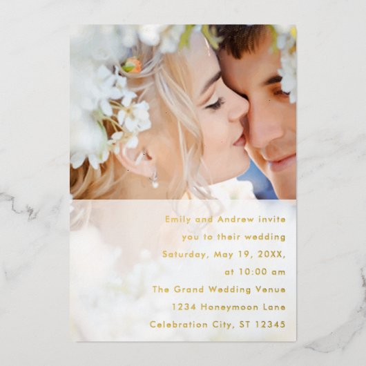 Elegant  Modern Gold Photo Wedding Folie Uitnodiging (Voorkant)