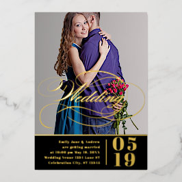 Elegant  Modern Gold Photo Wedding Folie Uitnodiging