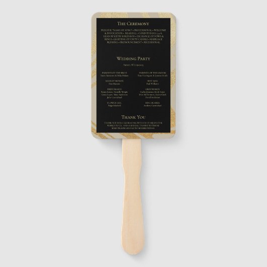 Elegant modern Gold Photo Wedding Program Handwaaier (Achterkant)