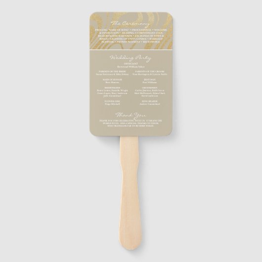 Elegant modern Gold Photo Wedding Program Handwaaier (Achterkant)