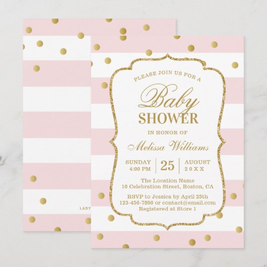 Elegant Modern Gold Pink Baby shower Uitnodiging (Voorkant / Achterkant)