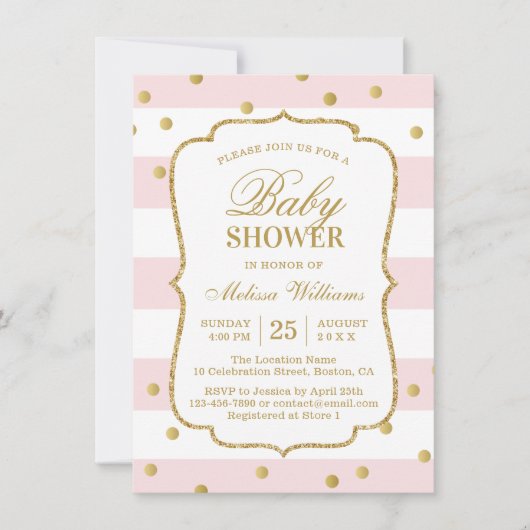 Elegant Modern Gold Pink Baby shower Uitnodiging (Voorkant)