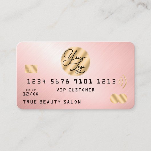 Elegant Modern Gold Pink Metallic Credit Kaart Log Visitekaartje (Voorkant)