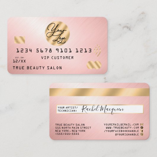 Elegant Modern Gold Pink Metallic Credit Kaart Log Visitekaartje (Voorkant / Achterkant)