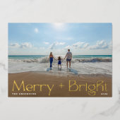 Elegant Modern Gold Ppress Photo Merry en Bright Folie Feestdagenkaart (Voorkant)