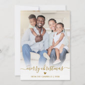 Elegant Modern Gold Script 2 Photo Merry Christmas Feestdagenkaart (Voorkant)