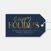 Elegant modern Gold Script Business Blue Cadeaulabel (Voorkant (Horizontaal))